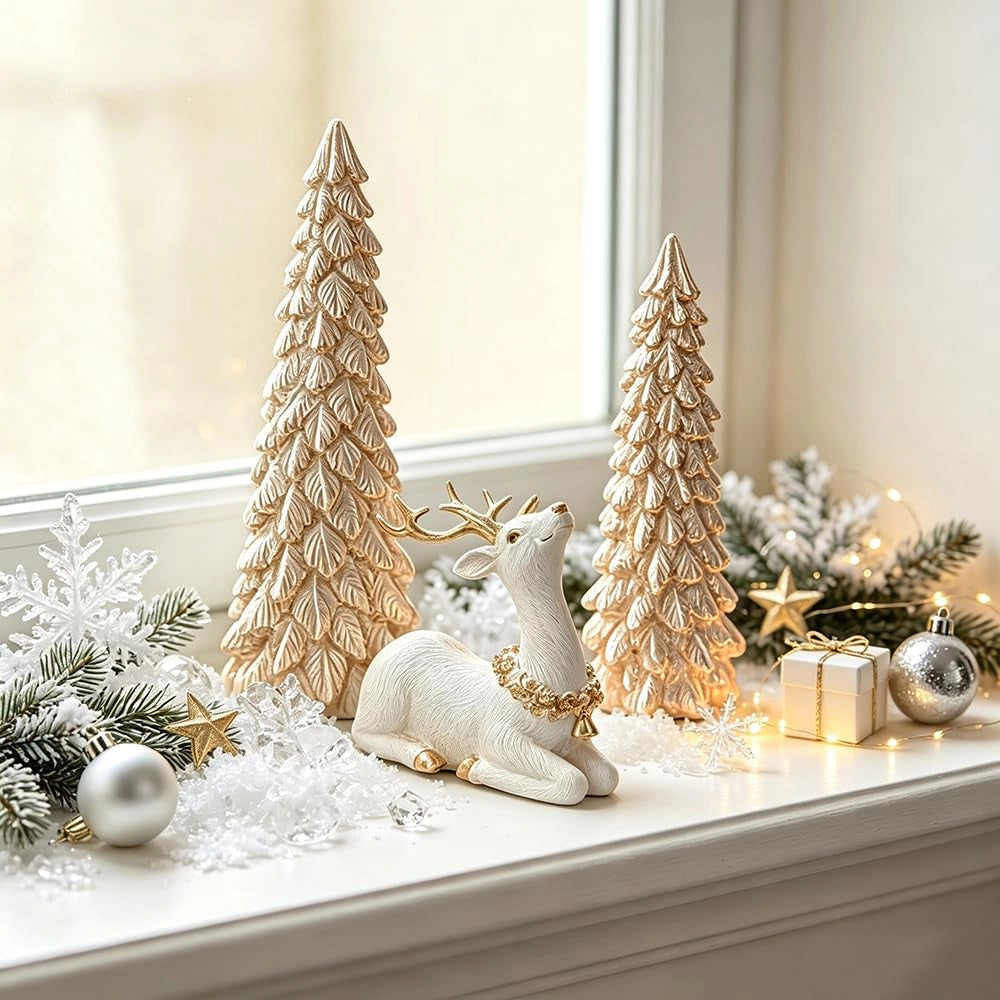 Set di decorazioni natalizie da 3 pezzi, figure da tavola, color oro, 24 cm