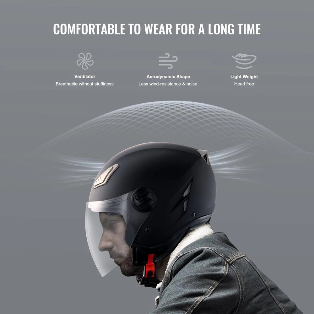 MD-202 Casco da Moto 3/4 in ABS con Doppia Lente Casco da Strada Ventilato e Resistente Taglia M