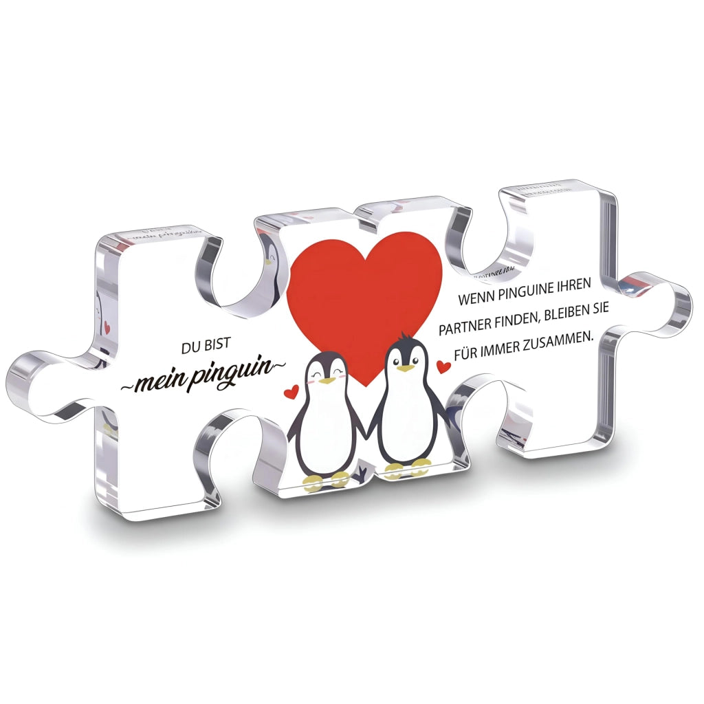 Puzzle in acrilico a forma di cuore con un pinguino, multicolore, dimensioni 15,5x6,5x1,2 cm