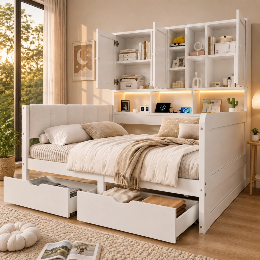 Letto singolo 90x200 con cassetti bianco