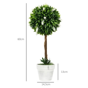 Pianta artificiale di lavanda, 2 pezzi con vaso, plastica colore bianco, Ø24 × 60 cm