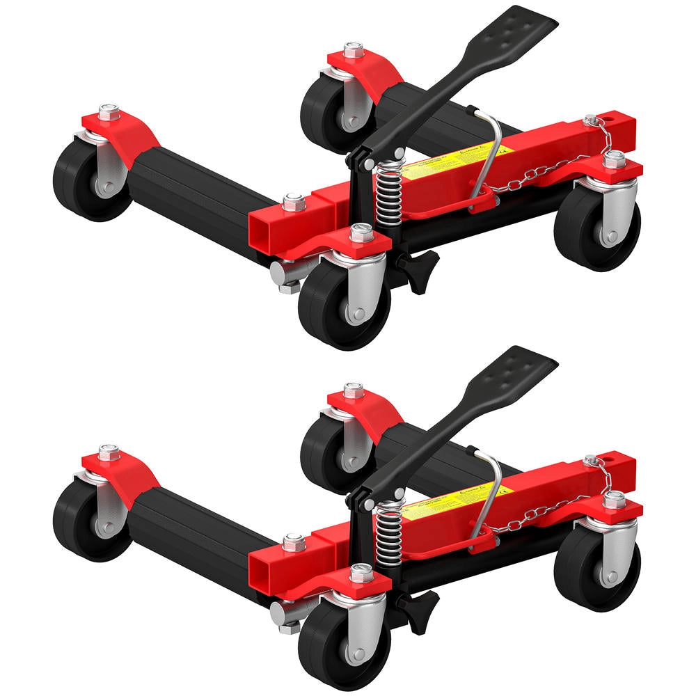 Set 2 Carrelli Sposta Auto Idraulici 680 kg, Carrello di Manovra per Garage e Officina, Pneumatici fino a 22,8 cm, 56x54x19,5 cm, Nero