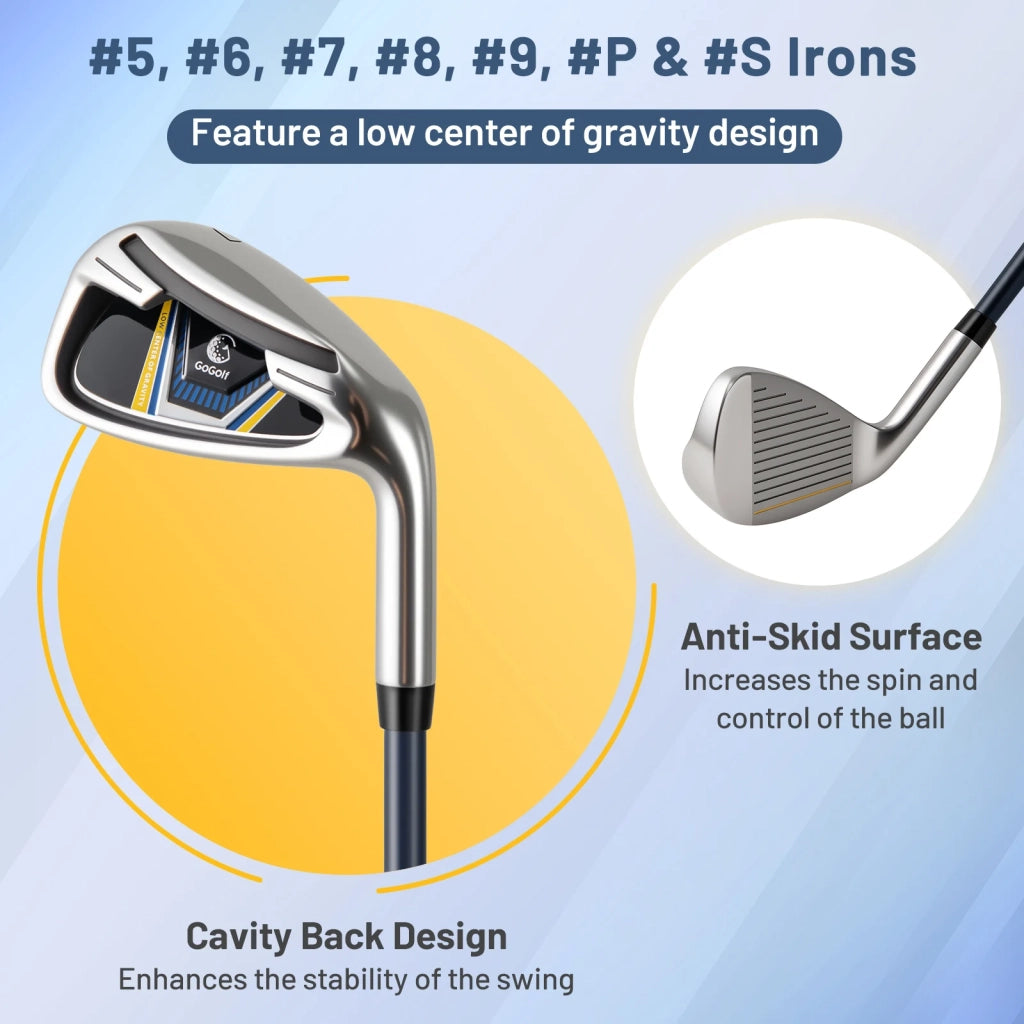 Set Mazze da Golf Complete da Uomo con Sacca Stand Destrorso Giallo Leggero Robusto ed Ergonomico