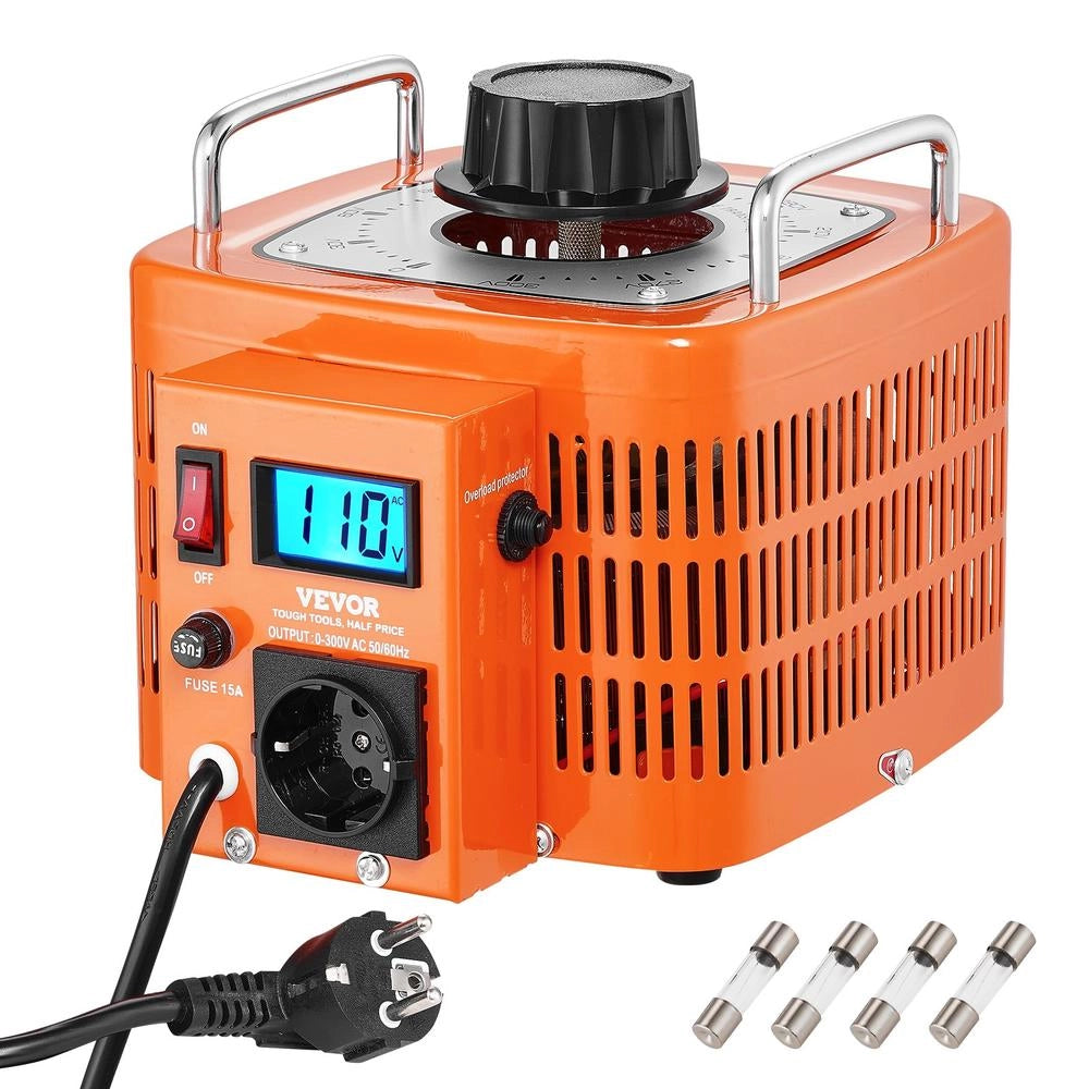Regolatore di Tensione Variabile AC 3000VA 10A TDGC2-3000VA, Uscita 0-300V, Ingresso 230V con Display LCD e 4 Fusibili per Casa e Officina