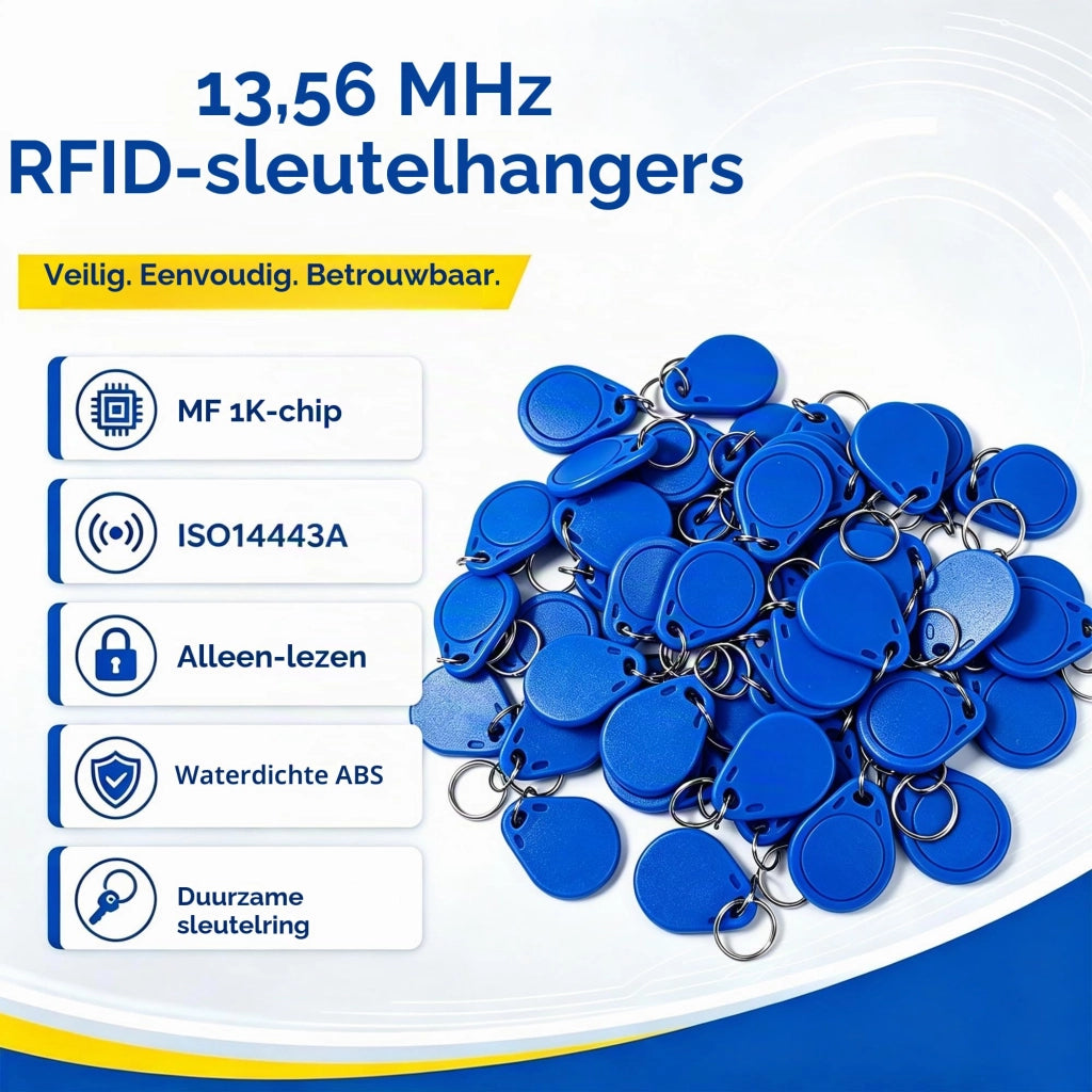 Portachiavi RFID da 13,56 MHz, standard ISO14443A M1, 50 pezzi, colore blu