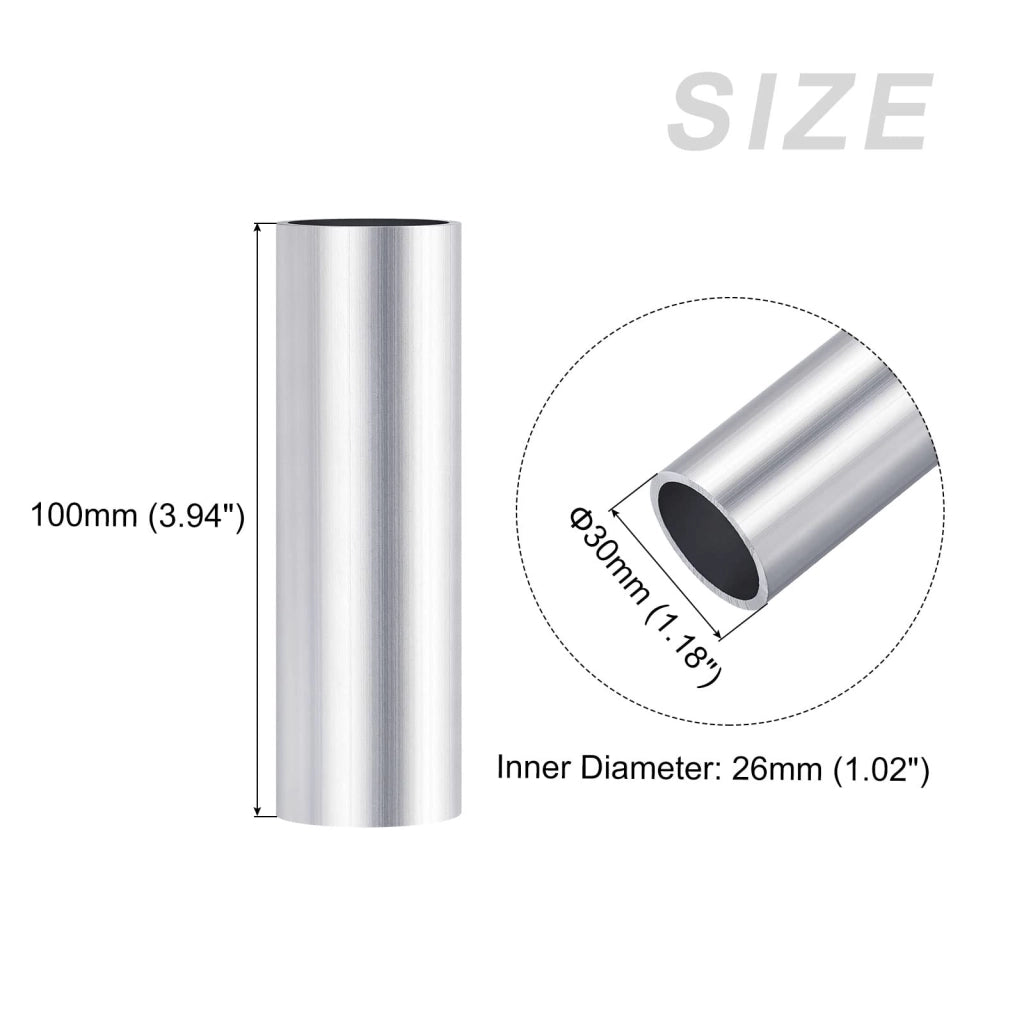 Tubo in alluminio 6063, dimensioni 30x26x100 mm, 2 pezzi, forma circolare, colore argento