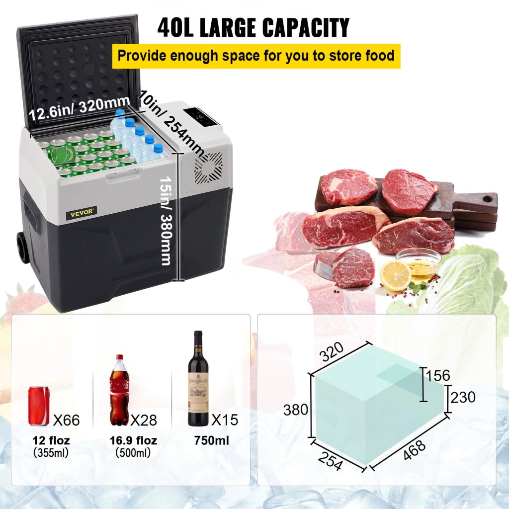 Mini frigorifero portatile 40L con congelatore a compressore, schermo LED digitale, 12 V / 24 V DC e 220 V AC, per auto, camion, barca e campeggio