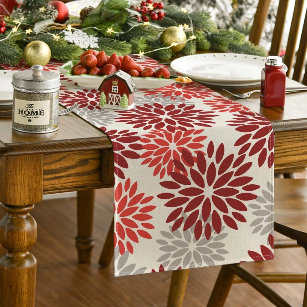 Tovaglia decorativa "Blumen" con motivi di dahlie rosse, ideale per l'autunno e il periodo natalizio, dimensioni 40 x 240 cm