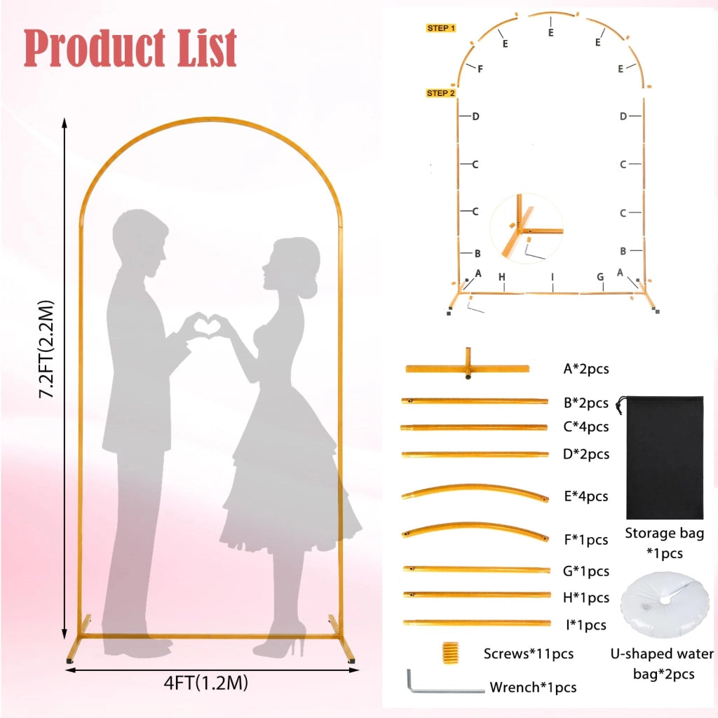 Arco in metallo, dimensioni 2,2 x 1,2 metri, cornice dorata per decorazioni di matrimonio