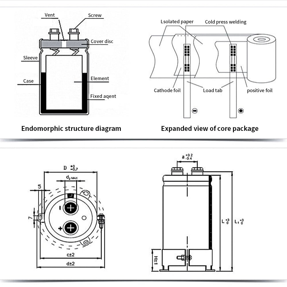 Condensatore a vite, 47000 µF / 100 V, dimensioni 76 x 130 mm