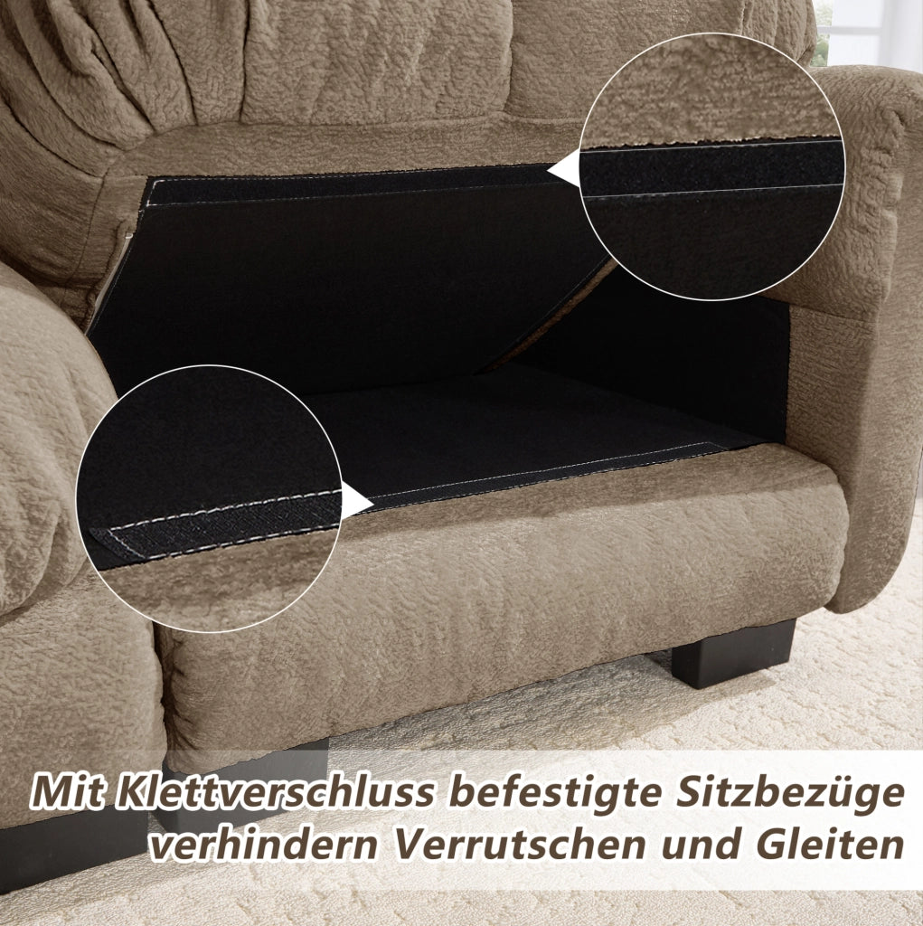 Divano modulare in ciniglia marrone con pouf, 330 cm
