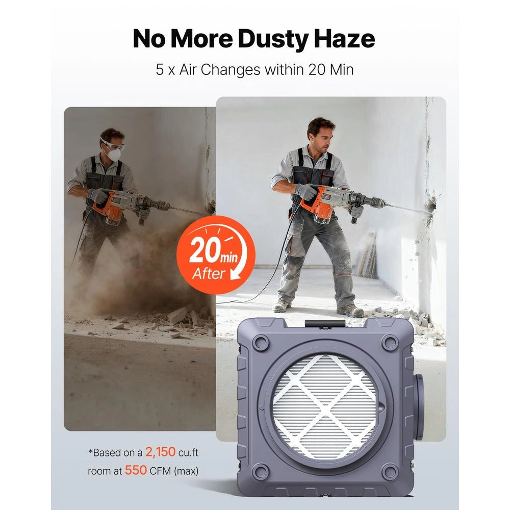 Purificatore d'Aria Professionale 550 CFM con Filtro HEPA H13 Carbone e MERV10, Sistema a 3 Stadi Impilabile per Officina e Casa ZHP2301-550