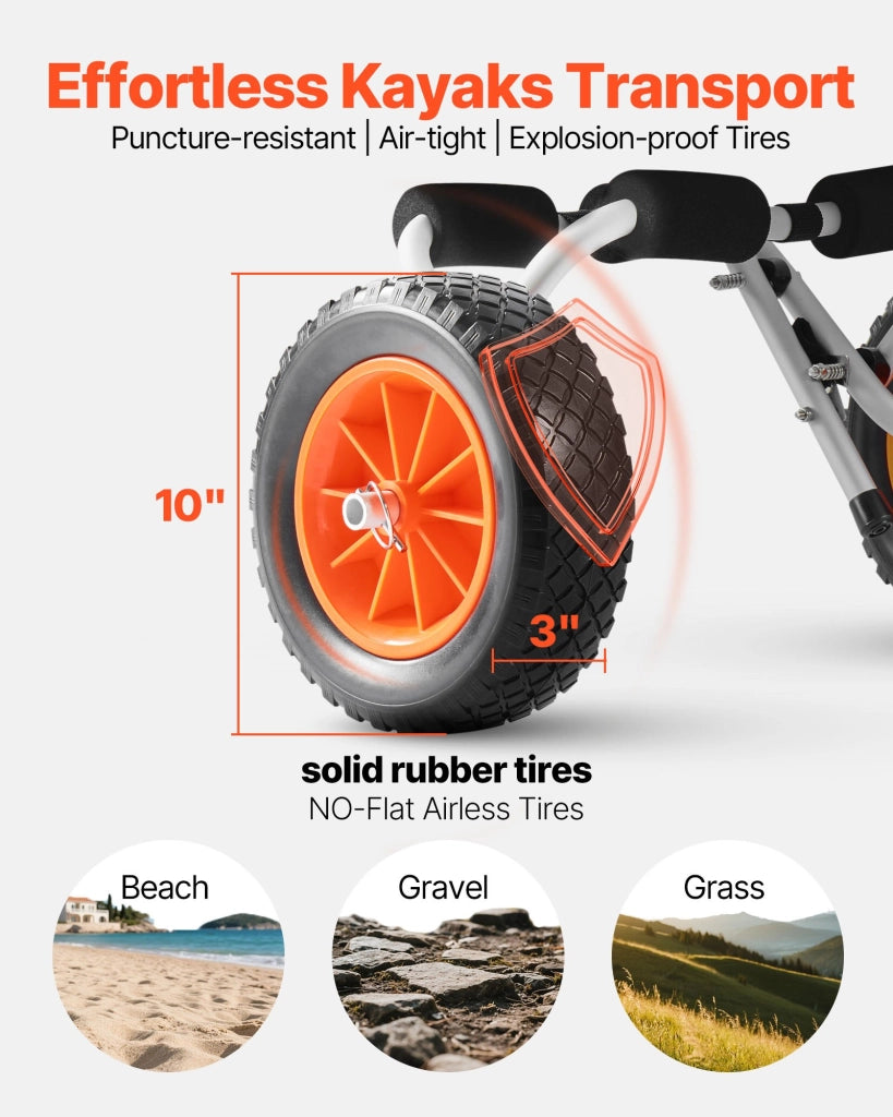 Carrello Pieghevole per Kayak e Canoe JH001 in Alluminio, Capacità 90 kg con Ruote Piene da 325 mm e Cinghia, Robusto e Portatile