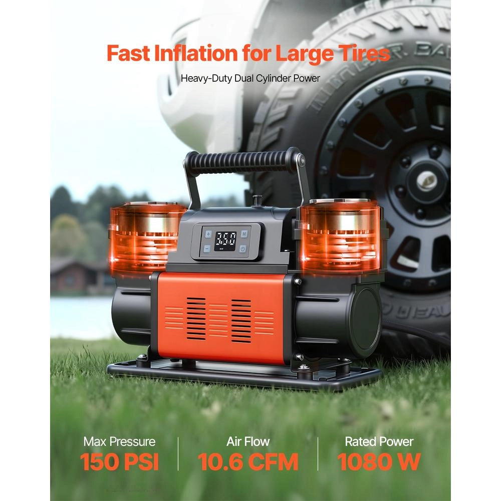 Compressore d'Aria Portatile 12V 1080W YD-127D-AI per Pneumatici Auto SUV Camper con Display Digitale LCD e Arresto Automatico 150 PSI