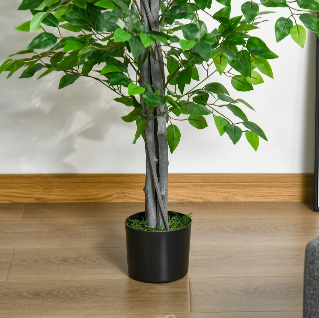 Ficus artificiale alto 135 cm in vaso nero, per interni ed esterni