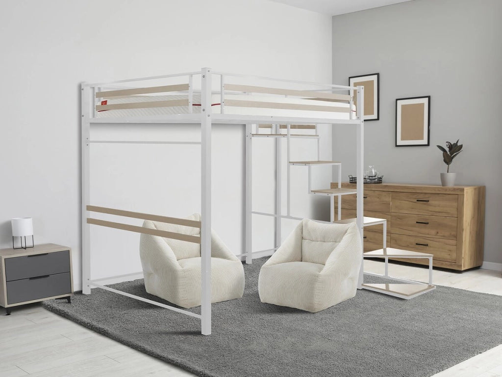 Letto a soppalco in metallo con scale "LENA" - 140 x 190 cm - Nero