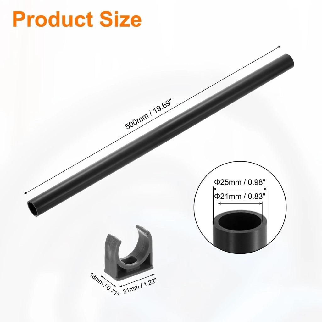 Tubo in PVC per applicazioni industriali, 2 pezzi, lunghezza 500 mm, diametro interno 36 mm, diametro esterno 40 mm, colore grigio scuro