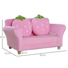 Divanetto per bambini 90x53x48 cm rosa in legno con 2 cuscini