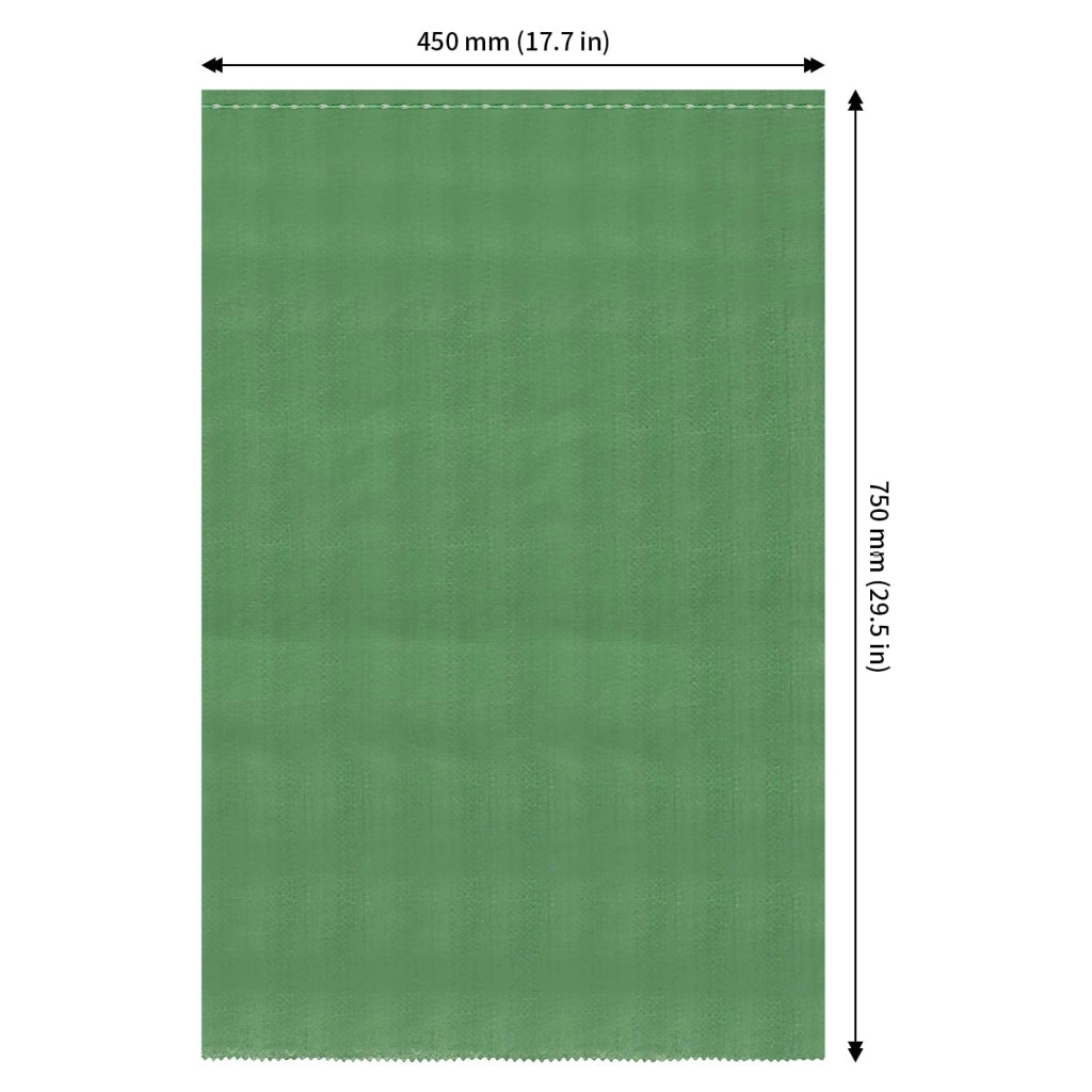 30 sacchi vuoti in PP, dimensioni 45 x 75 cm, di colore verde, per ghiaia e sabbia