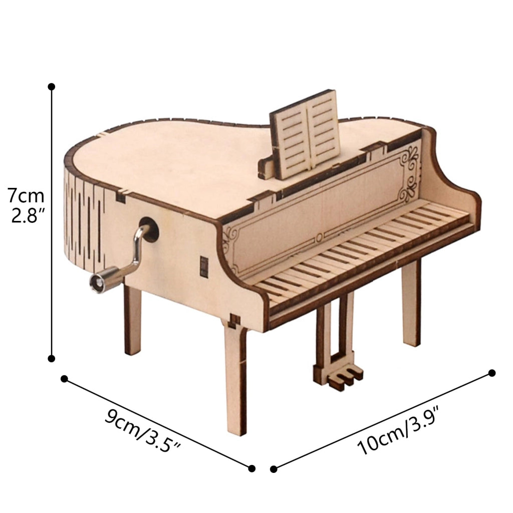 Puzzle in legno 3D a forma di pianoforte – Kit fai-da-te per costruire un carillon a manovella