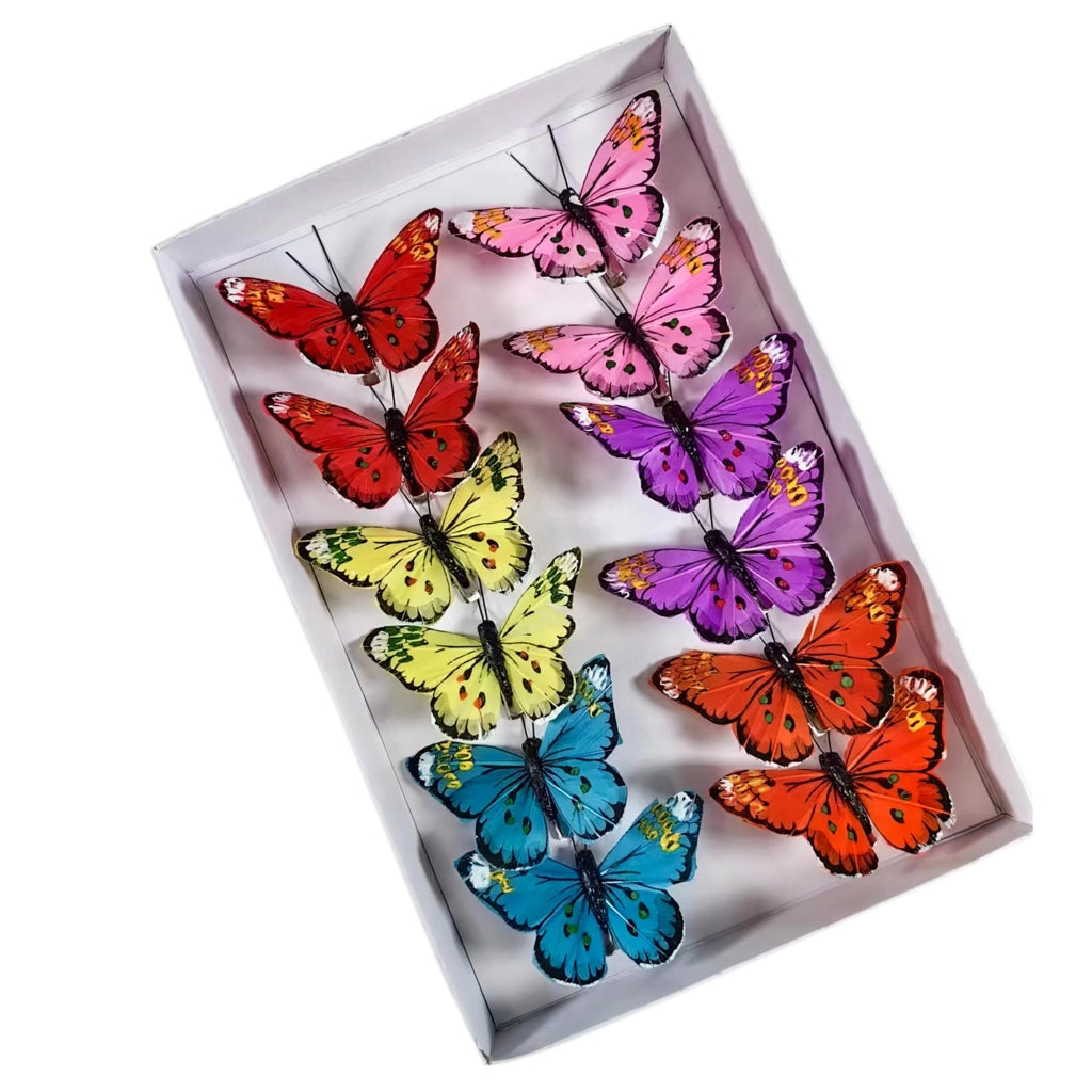 Set di decorazioni a forma di farfalla, 12 pezzi, 6 colori, con clip