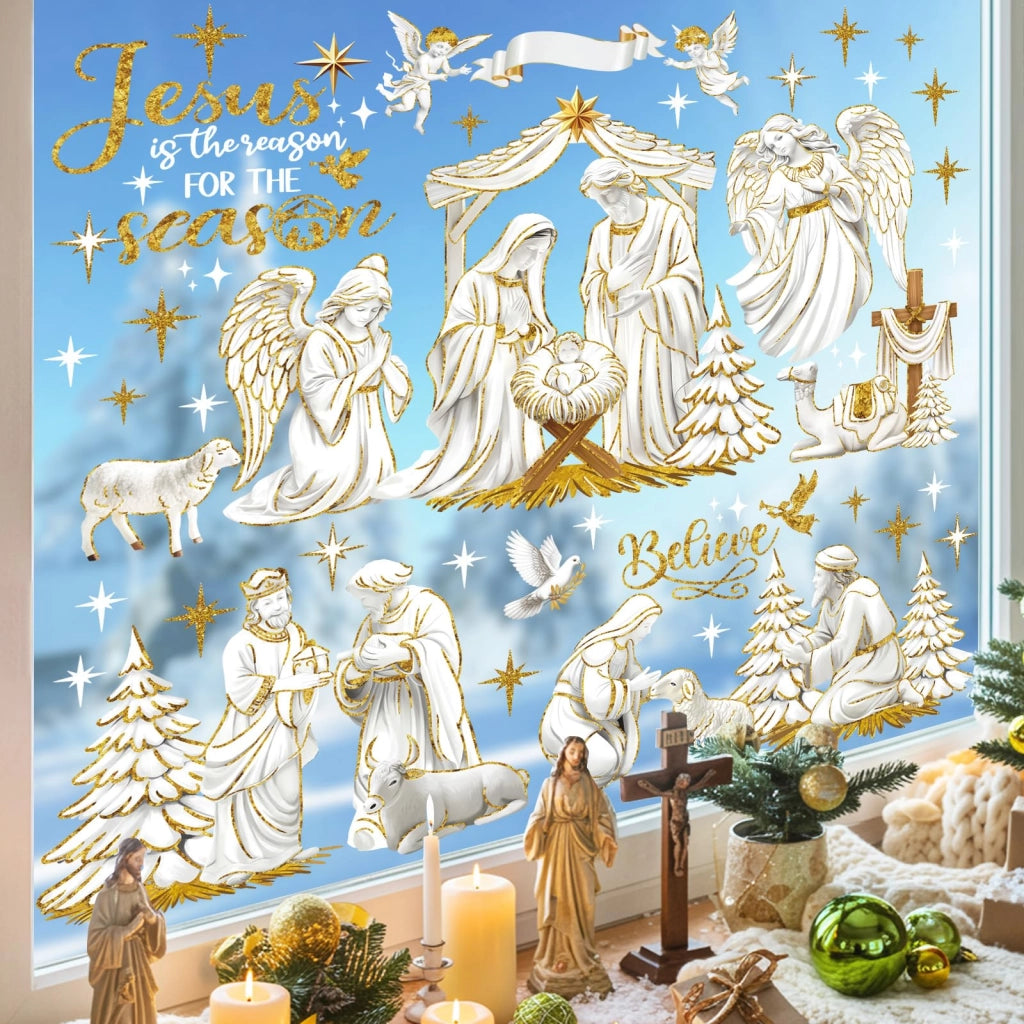 Adesivi per finestre a tema natalizio, presepe, Gesù, 8 elementi, 21x30 cm