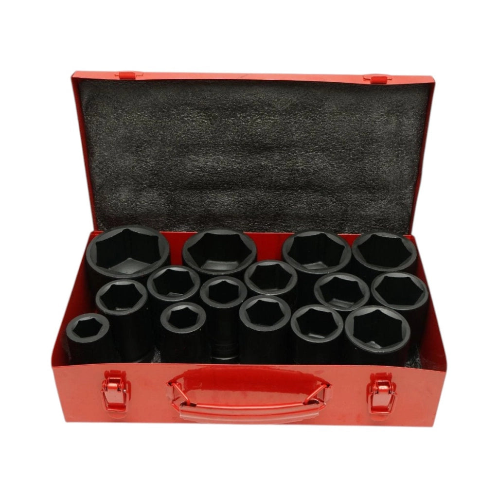 Set di 15 bussole a impatto lunghe, 22–60 mm, attacco da 1 pollice, Cr-Mo Breckner Germany