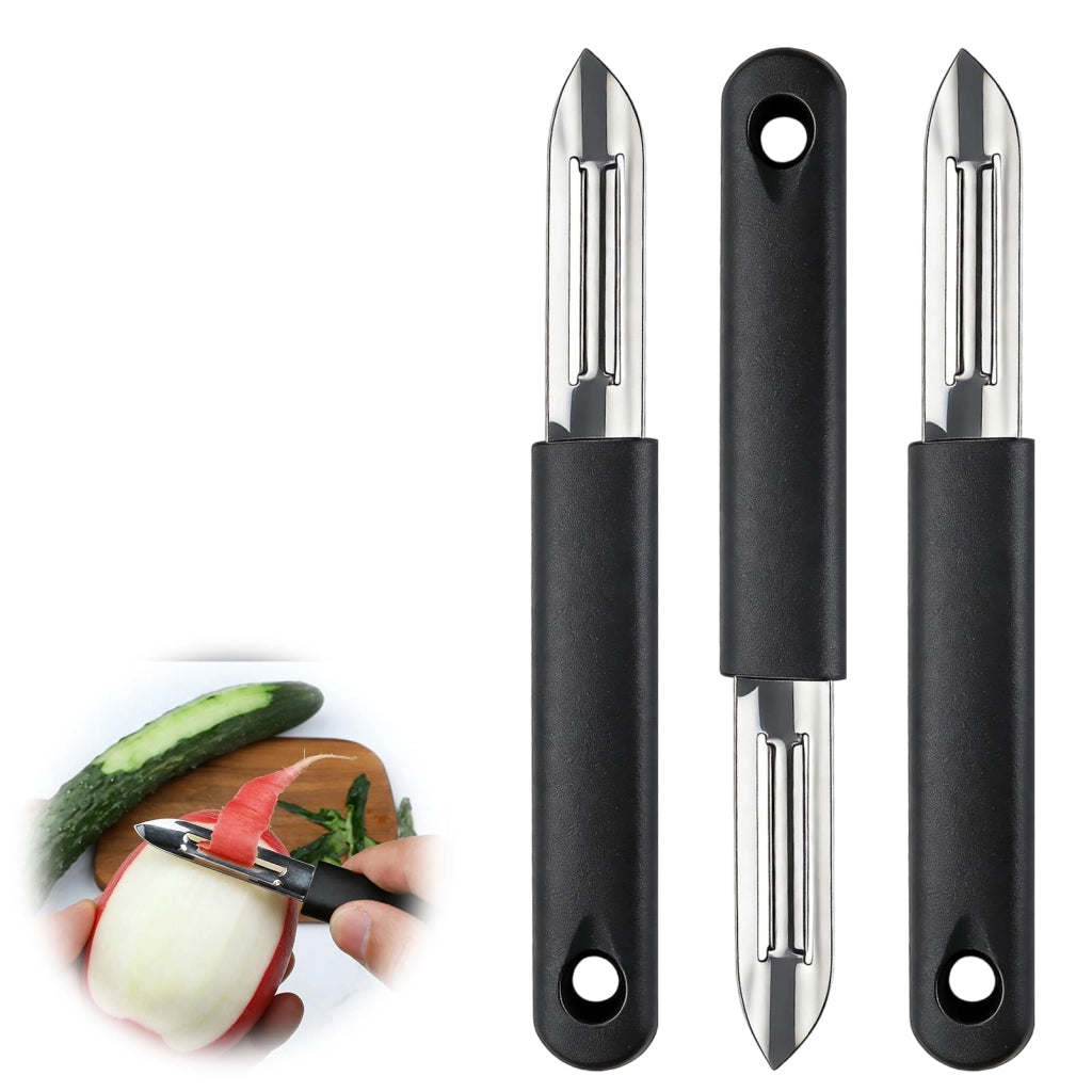 Set di 3 pelapatate in acciaio inossidabile, con lama doppia, colore nero