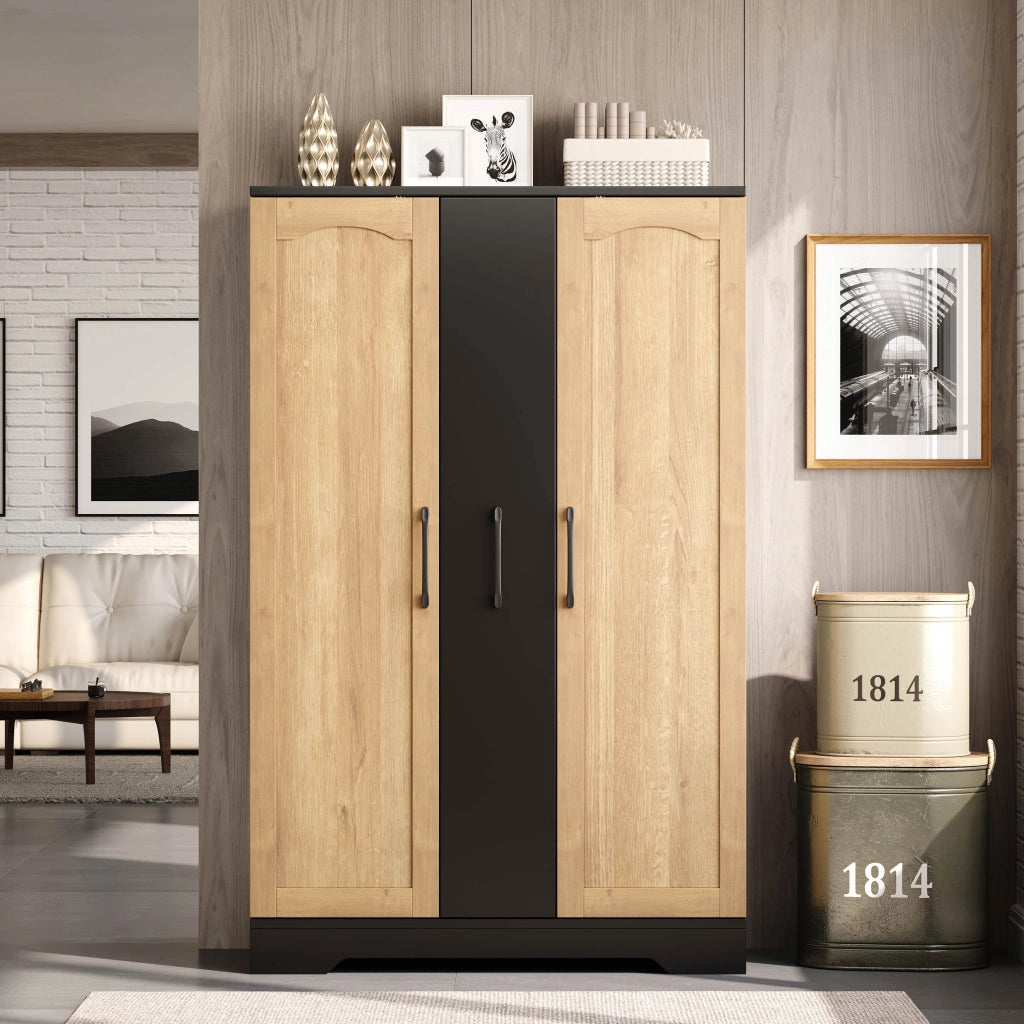 Mobile cucina con portaspezie integrato; doppia anta; nero e effetto legno naturale