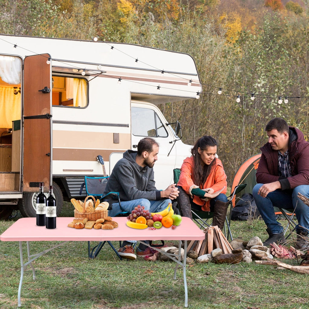 Tavolo pieghevole portatile pesante da 180 cm con maniglia; tavolo pieghevole; tavolo pieghevole multifunzionale per feste picnic in campeggio all'interno e all'aperto; capacità 135 kg (pink)