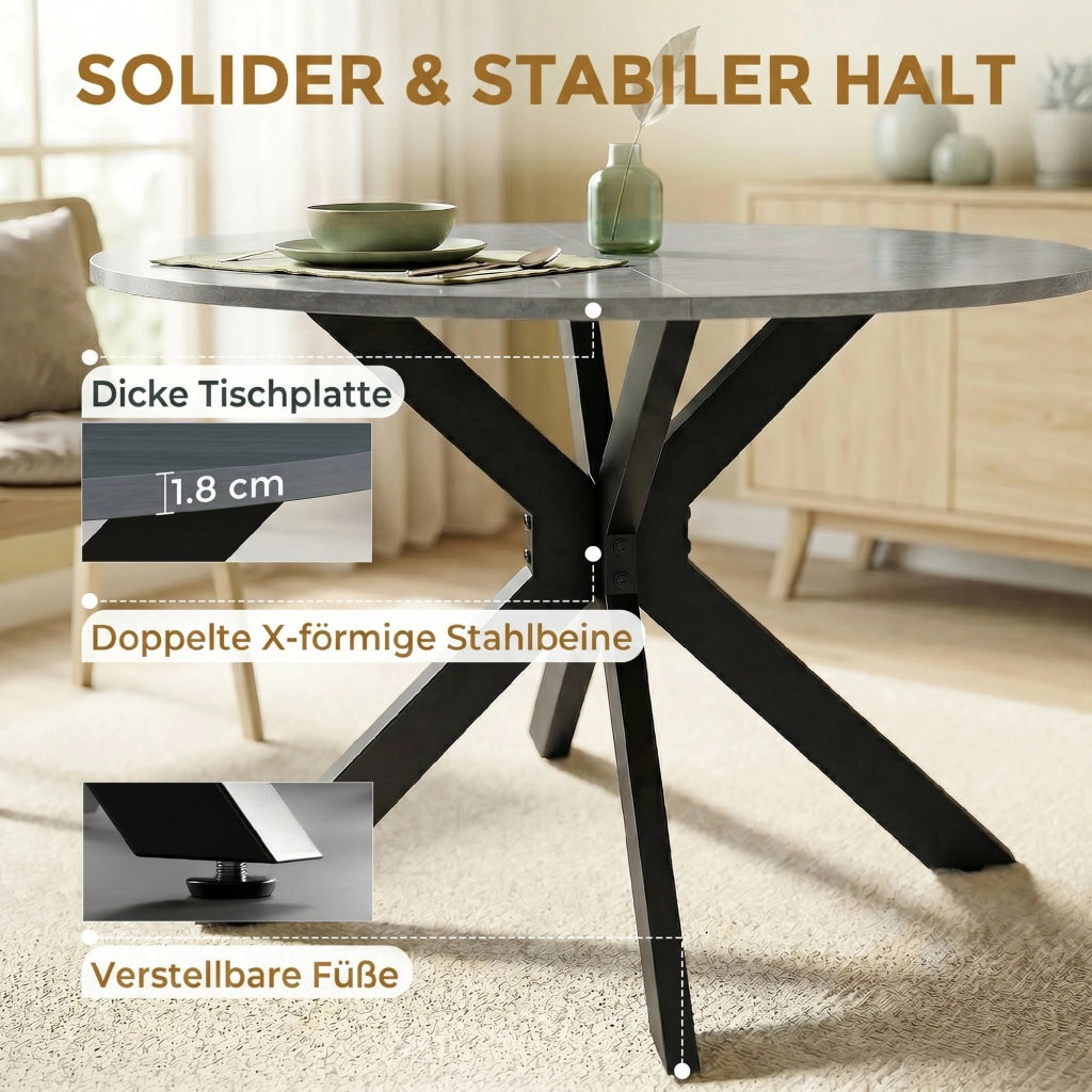 Tavolo da pranzo allungabile rotondo pieghevole ¨C Minimal ¨C cemento grigio 90x200