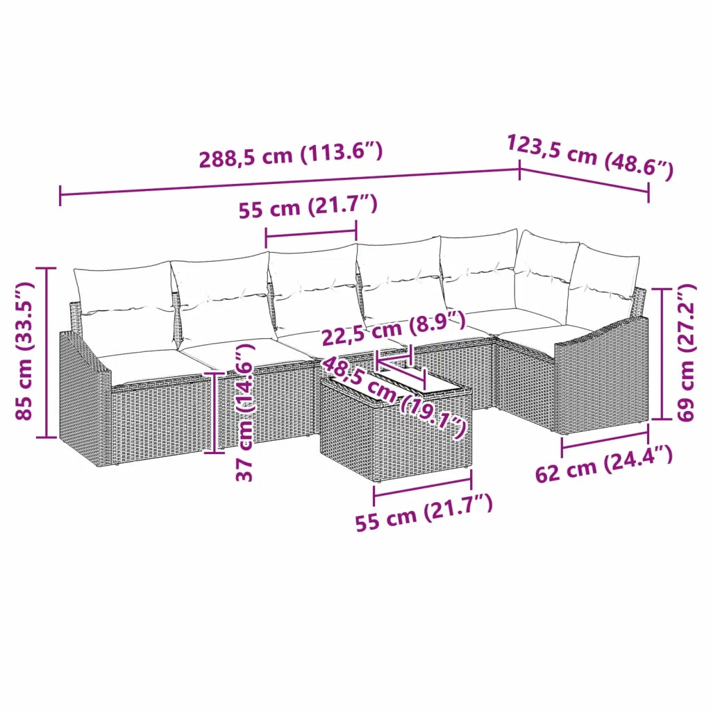 Set di divani 7 pz Marrone polyrattan 3346754