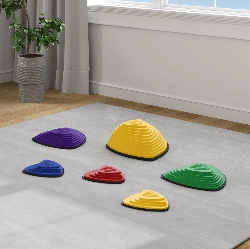 Set 6 pietre per equilibrio ULEVR antiscivolo impilabili per bambini, in plastica multicolore, per interni ed esterni