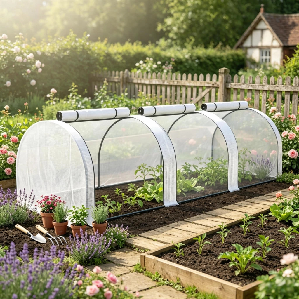Serra da giardino per orto con 3 porte zip struttura in acciaio verniciato a polvere telo PE bianco 295 × 100 × 80 cm
