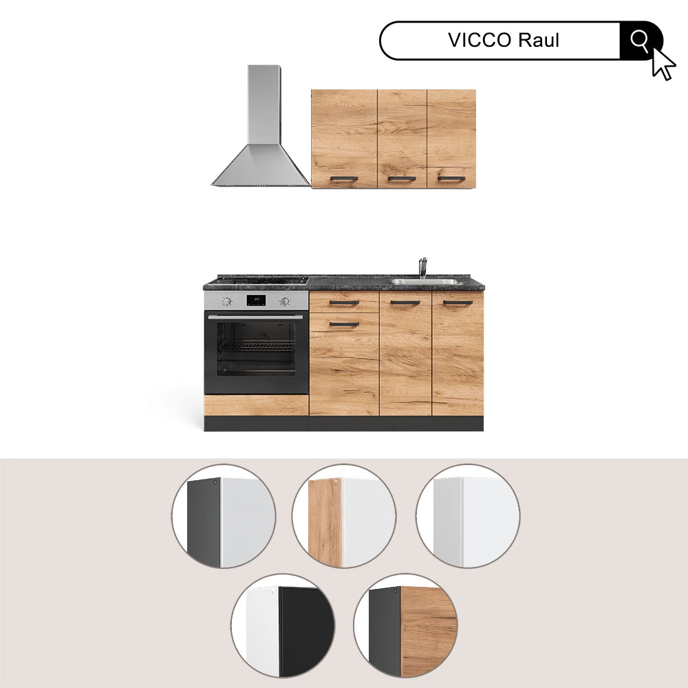 Vicco Cucina completa Bianco lucido/oro power oak 160 cm con colonna forno senza piano di lavoro