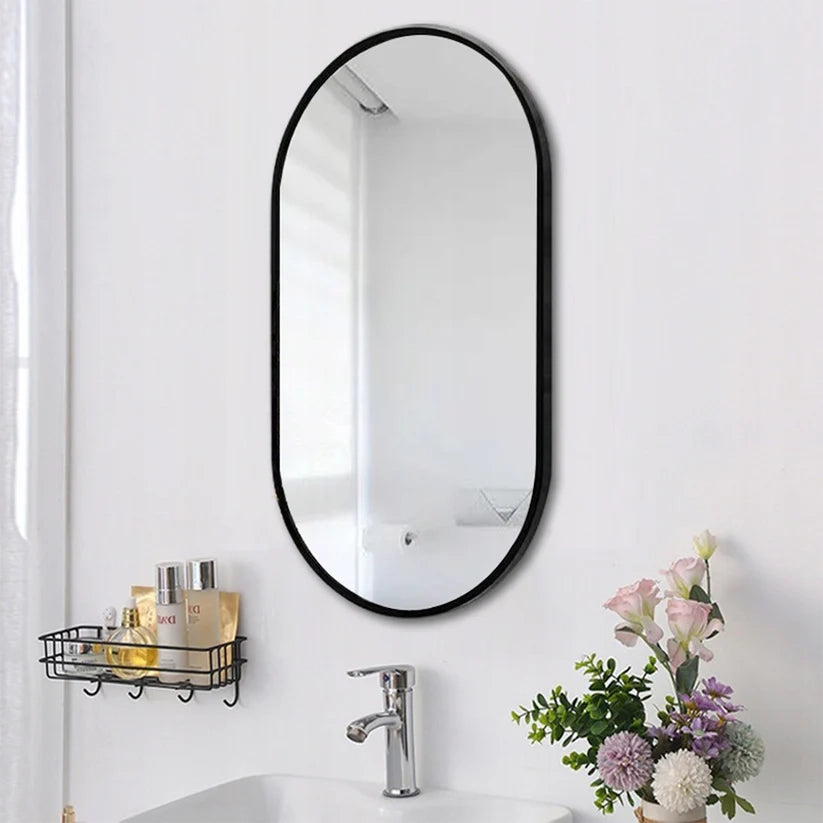 Grande specchio ovale da appendere con cornice nera 75x40 cm