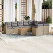 Set Divano da Giardino 10 pz con Cuscini Beige in Polyrattan