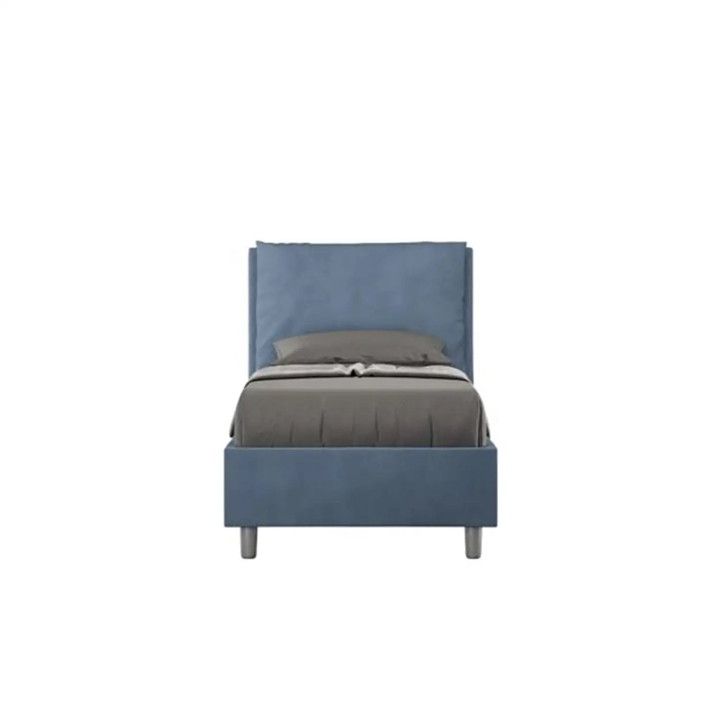 Letto singolo senza rete imbottito 80x190 microfibra blu Antea