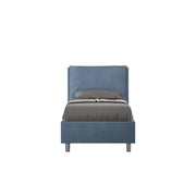 Letto singolo senza rete imbottito 80x190 microfibra blu Antea