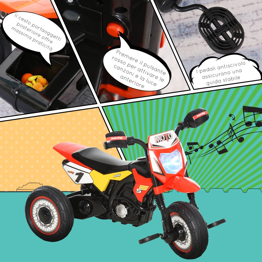 EasyComfort Triciclo per Bambini Stile Moto a Pedali con Luci e Suoni, 3 Ruote Larghe, Età 18-36 Mesi, 71x40x51cm, Rosso