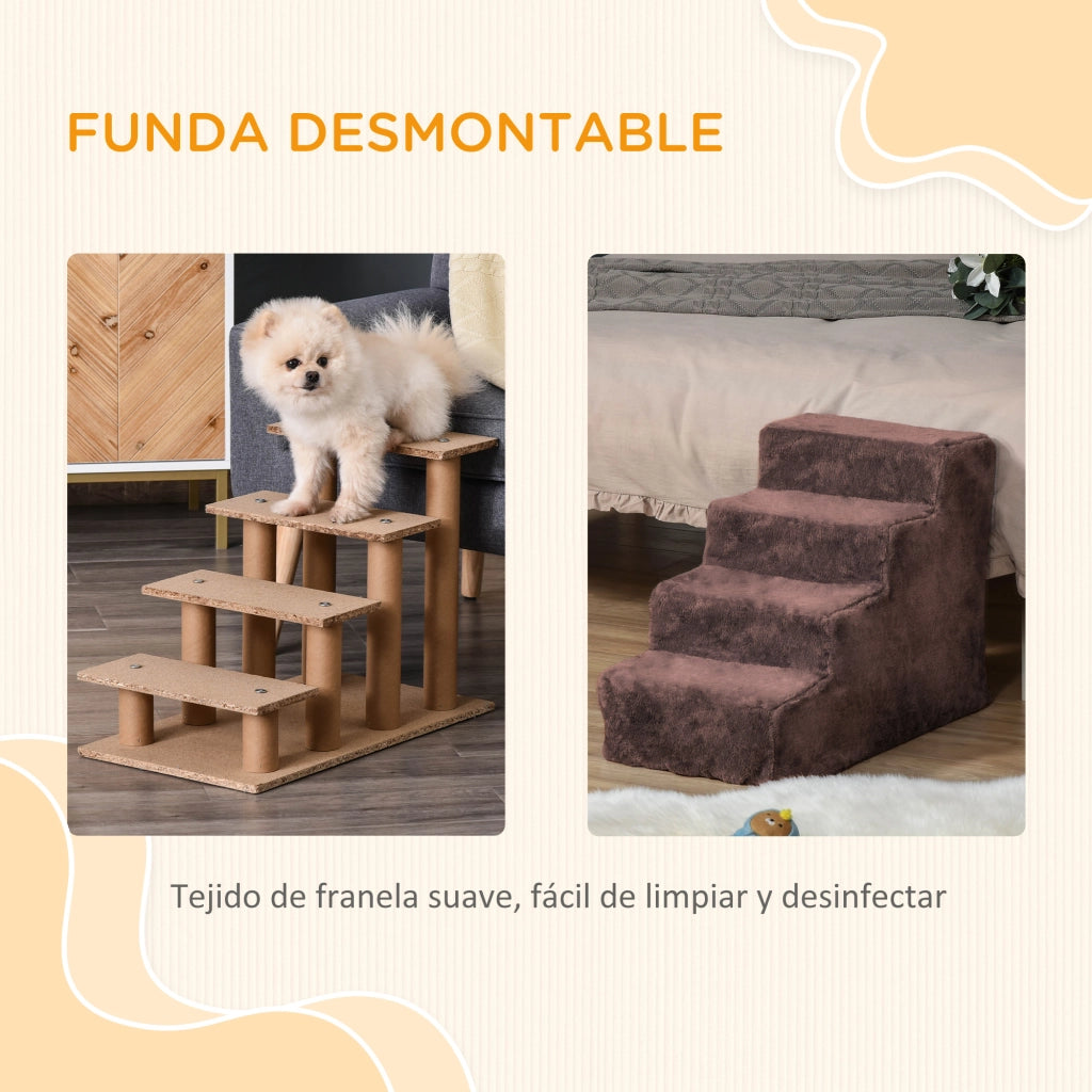 Letto per Cane con Scalinata ¨C Minimal ¨C 60x35x44 cm Marrone Lavabile