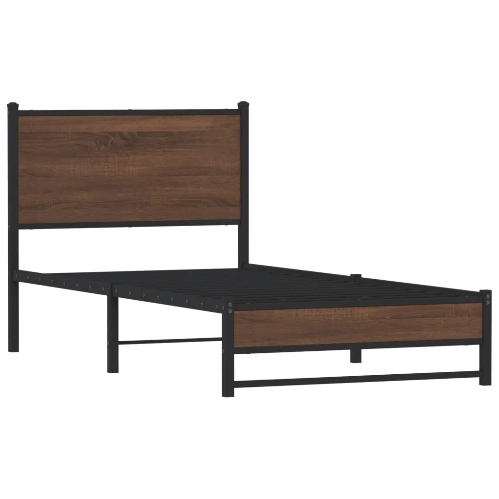 Letto singolo | Letto per adulti | Giroletto senza Materasso in Metallo Rovere Marrone 90x200 cm