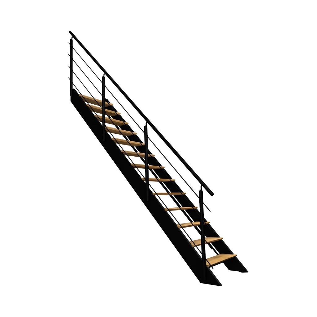 SPECTRA - Scala dritta in legno con LED integrati, nera con balaustra