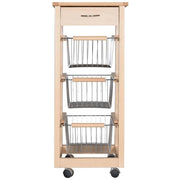Carrello Cucina SALVASPAZIO in Legno di FAGGIO con CASSETTO E CESTI CONTENITORI 4 Ruote GIREVOLI PORTAPANE PORT Naturale