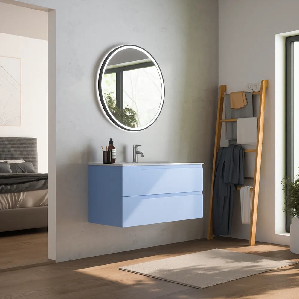 Mobile bagno sospeso 100 cm due cassetti carta da zucchero con lavabo | Ardenne