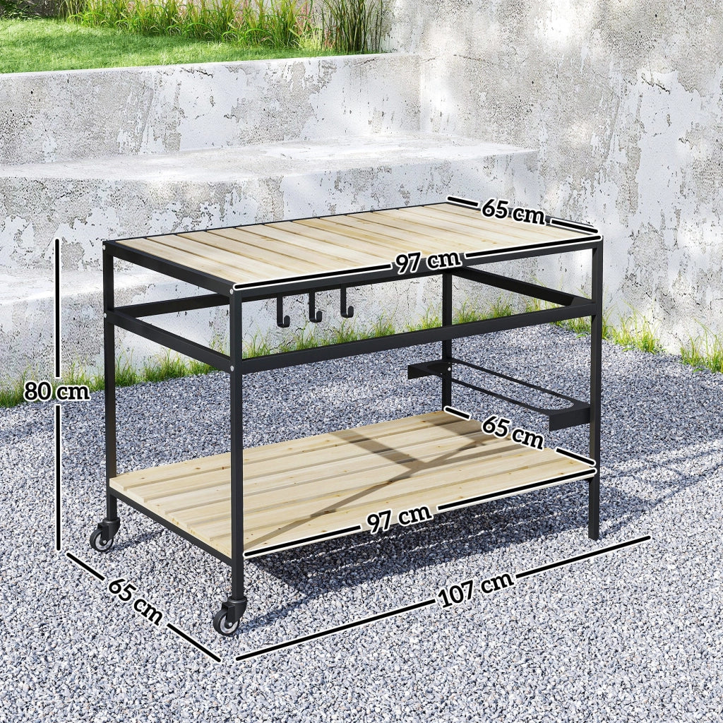 Carrello per plancha 107 x 65 x 80 cm 2 ripiani 3 ganci contemporaneo industriale esterno in legno naturale 21_0004709