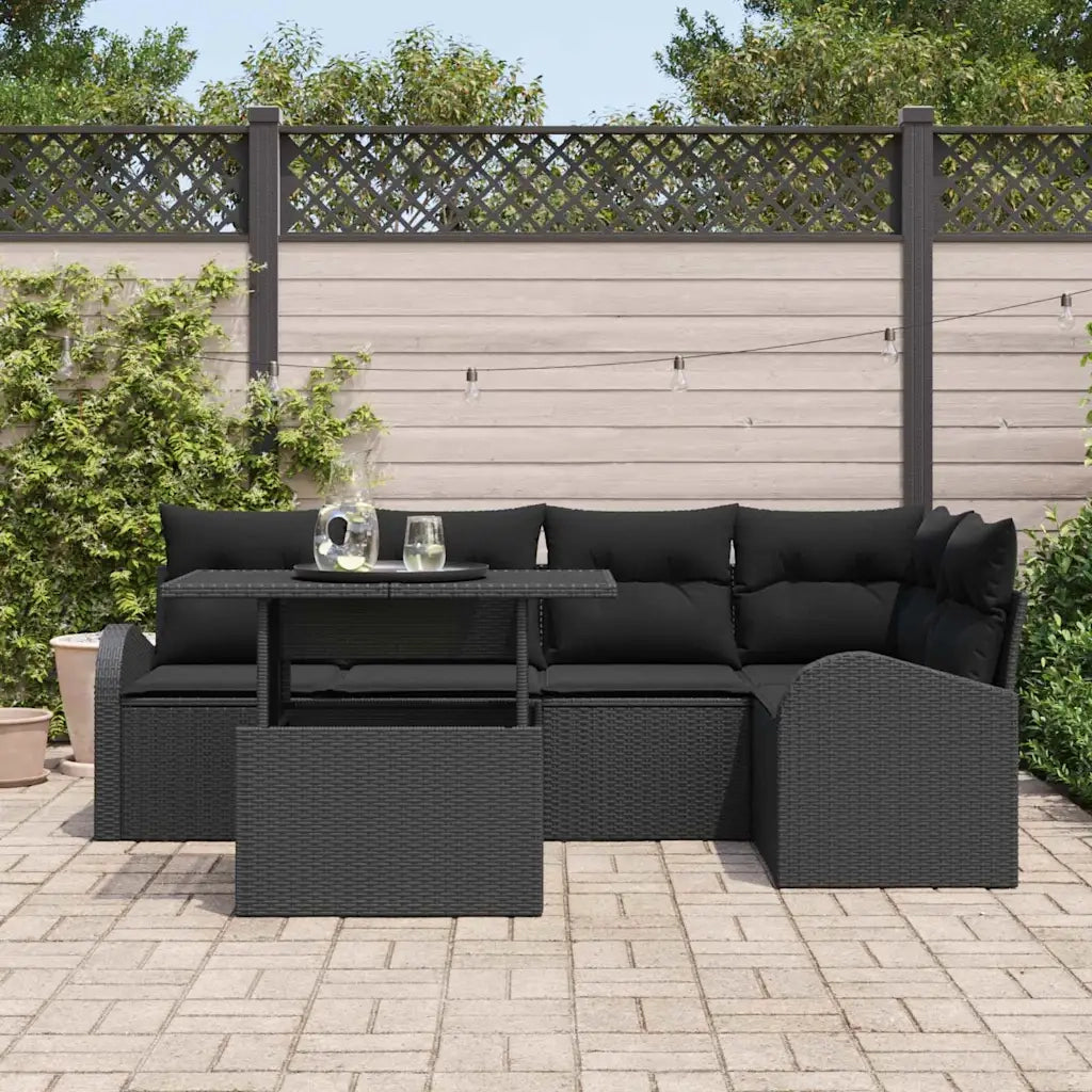 Set Divano da Giardino con cuscino 6 pcs Nero Poly Rattan 3357386