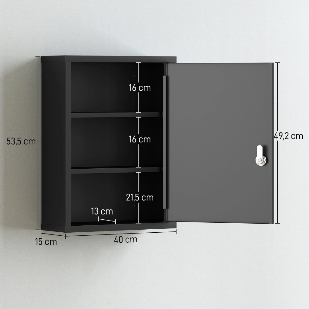 Armadietto farmacia da parete con serratura ¨C Xylo ¨C acciaio nero 40x15x53,5 cm