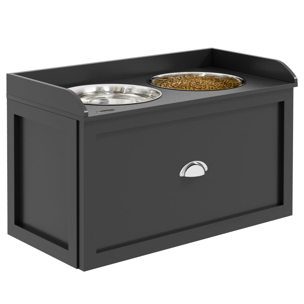 Portagiochi per Cani e Gatti con Cassettino ¨C Minimal ¨C Nero, MDF, Acciaio Inox