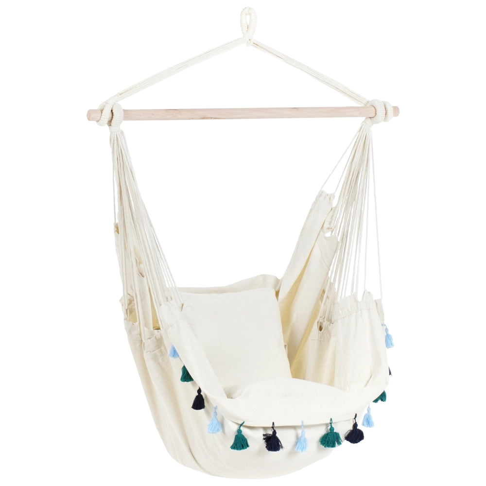 Sedia amaca sospesa da interno esterno in cotone beige e blu Stile Boho